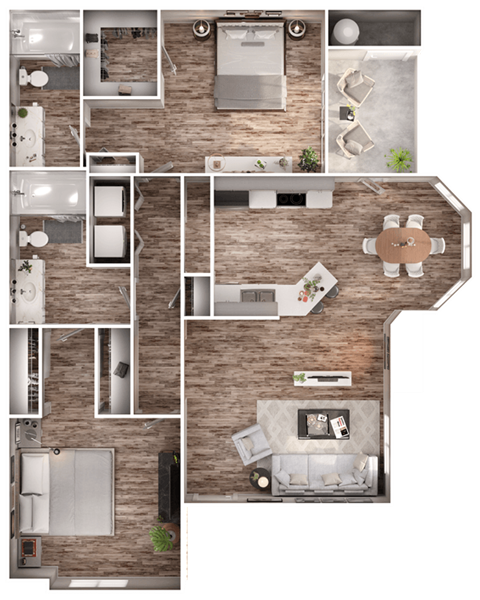 Floor plan for 2 beds, 2 baths, 1080 sqft